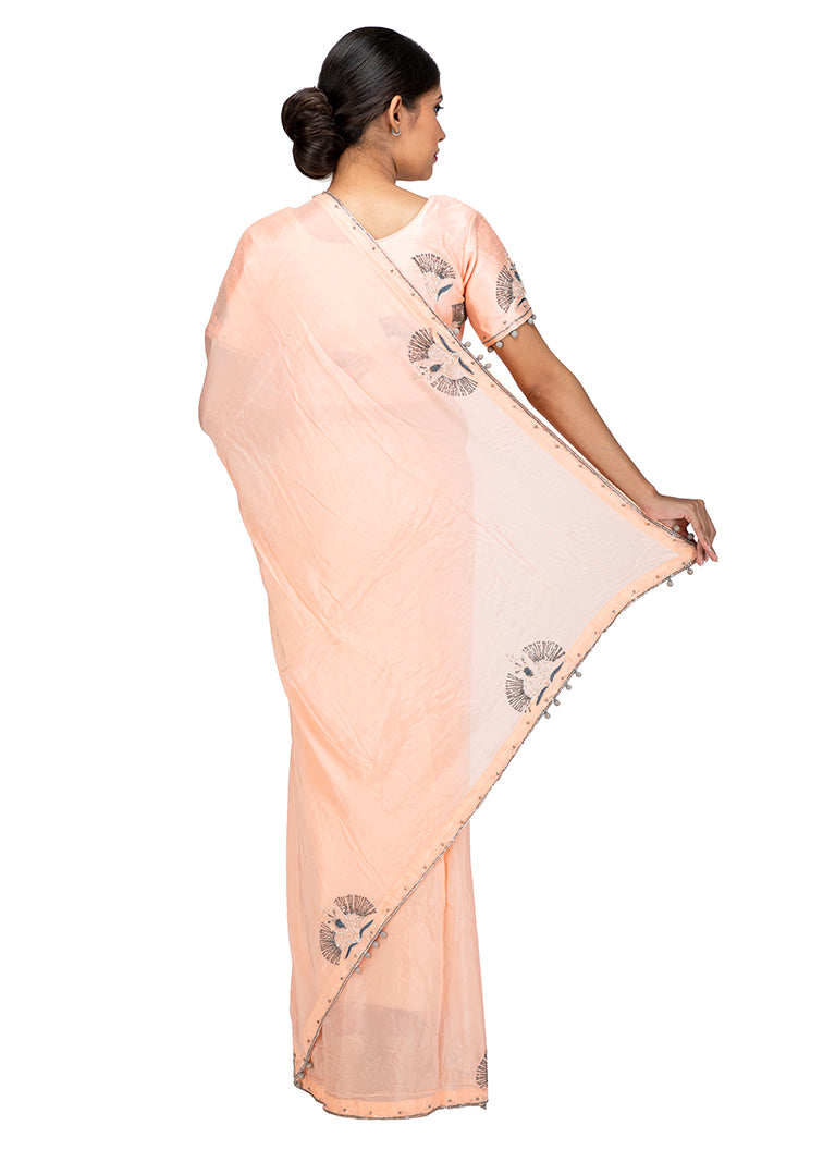 Kuberan Light Pink Chiffon Saree