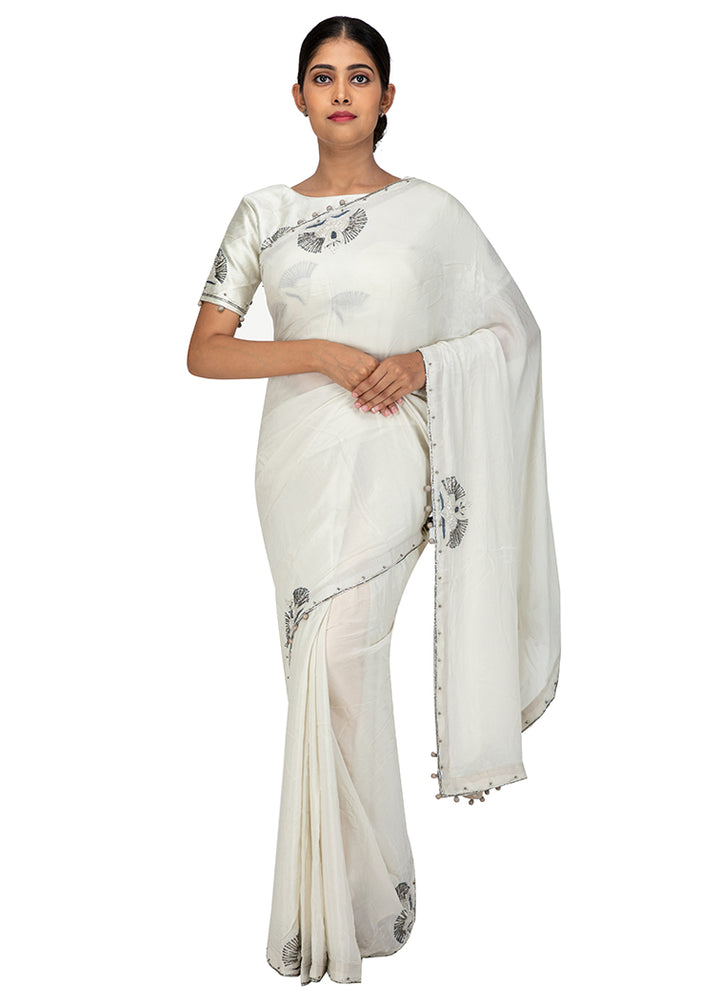 Kuberan Off White Chiffon Saree