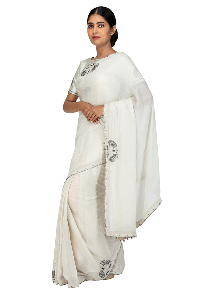 Kuberan Off White Chiffon Saree