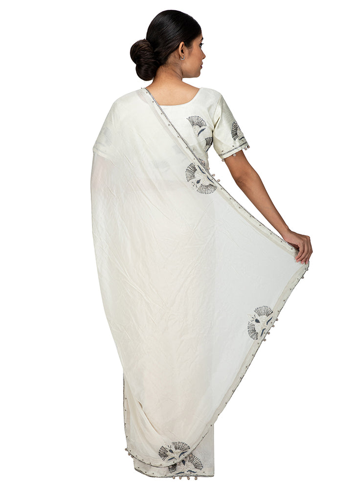 Kuberan Off White Chiffon Saree