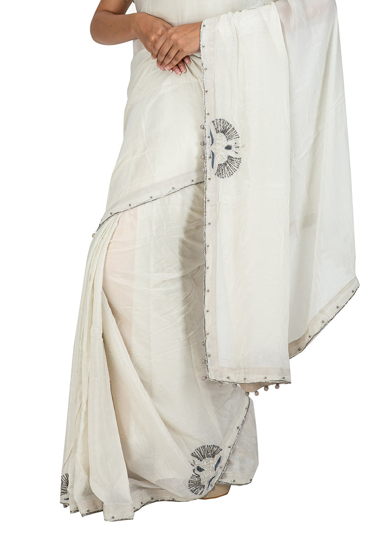 Kuberan Off White Chiffon Saree
