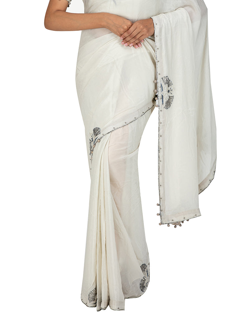 Kuberan Off White Chiffon Saree