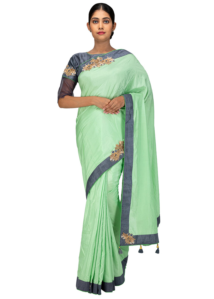 Kuberan Pista Green Chiffon Saree