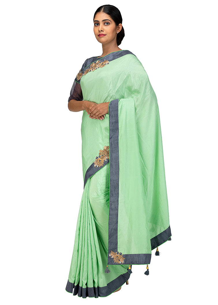 Kuberan Pista Green Chiffon Saree