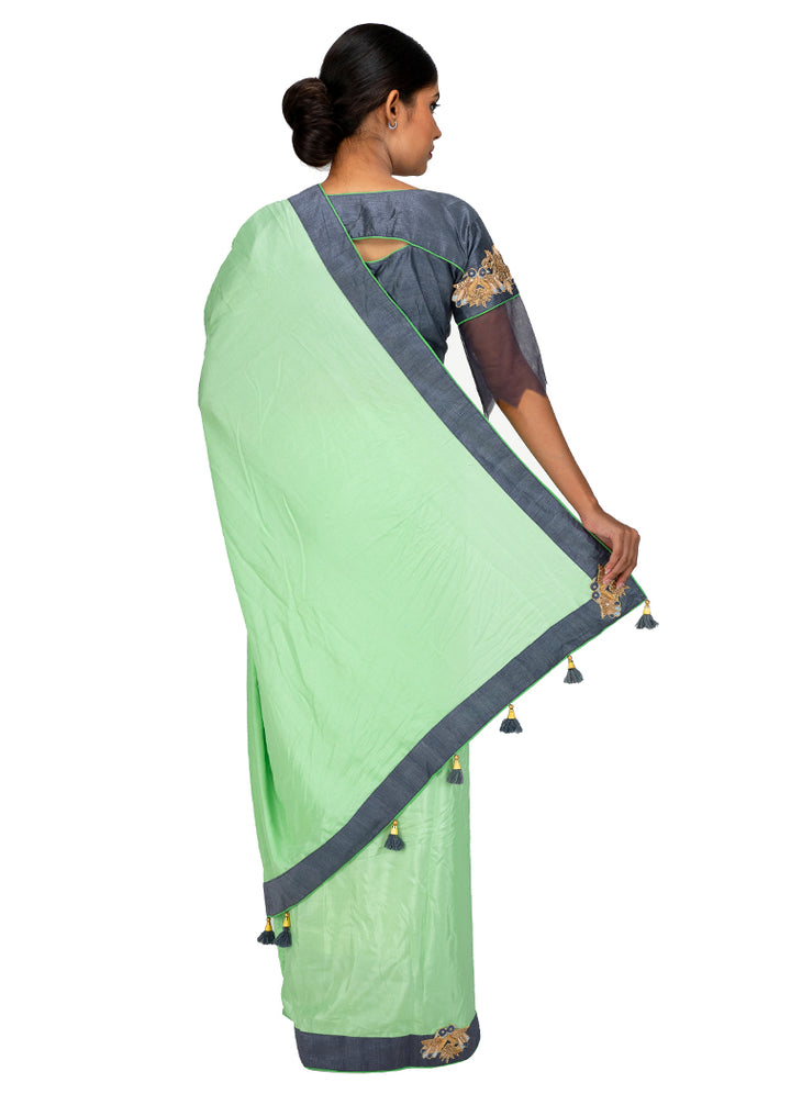 Kuberan Pista Green Chiffon Saree