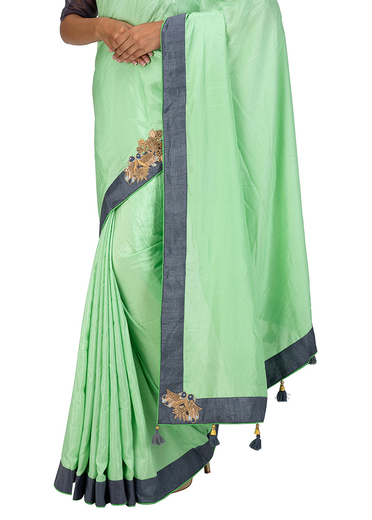Kuberan Pista Green Chiffon Saree