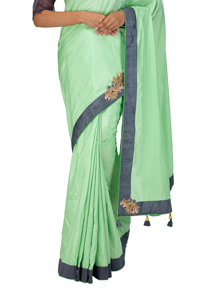 Kuberan Pista Green Chiffon Saree