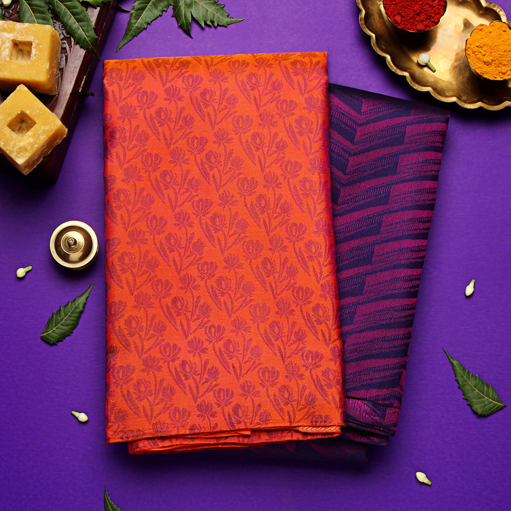 Kuberan Orange & Purple Kanchivaram Silk Saree