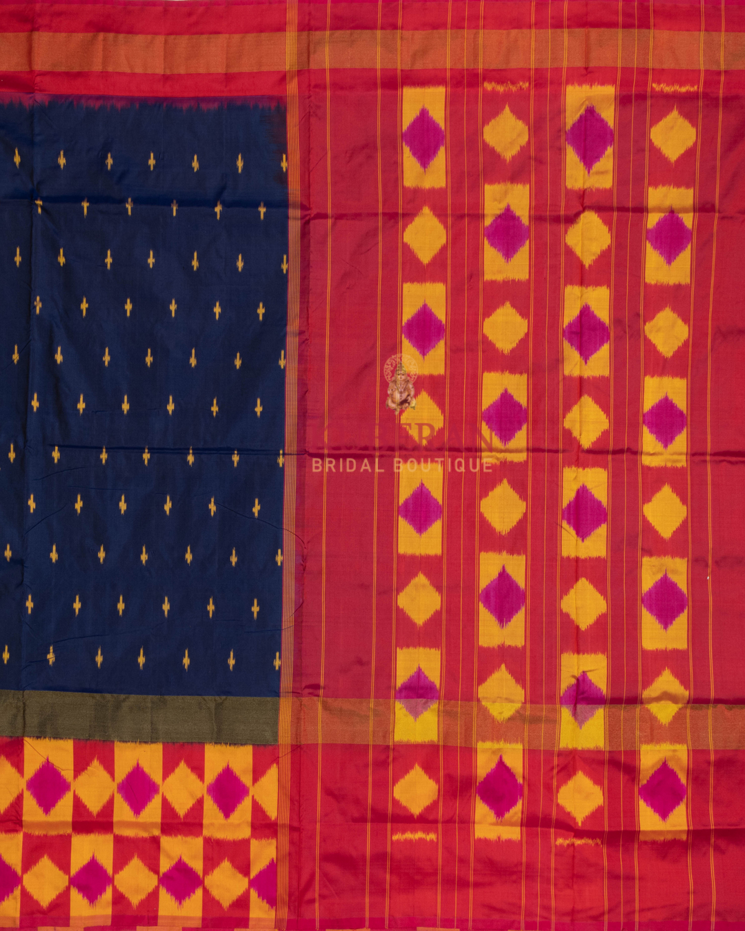 Kuberan Pochampally Navy Blue With Pink Border Silk Sarees