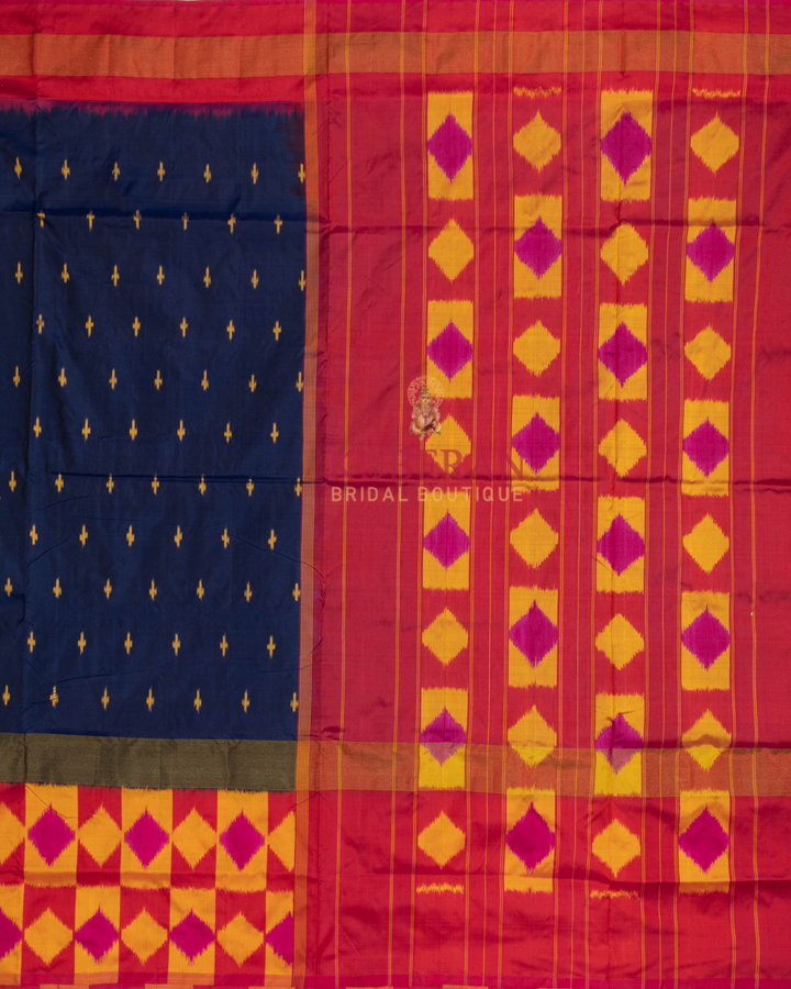 Kuberan Pochampally Navy Blue With Pink Border Silk Sarees