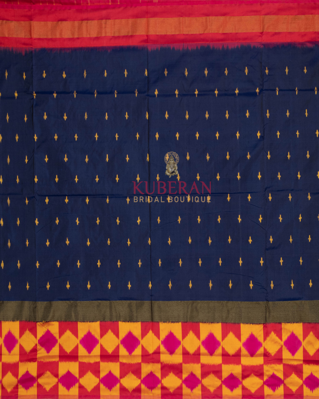 Kuberan Pochampally Navy Blue With Pink Border Silk Sarees