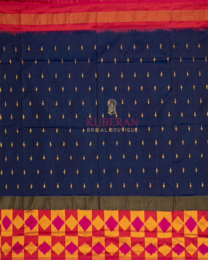 Kuberan Pochampally Navy Blue With Pink Border Silk Sarees