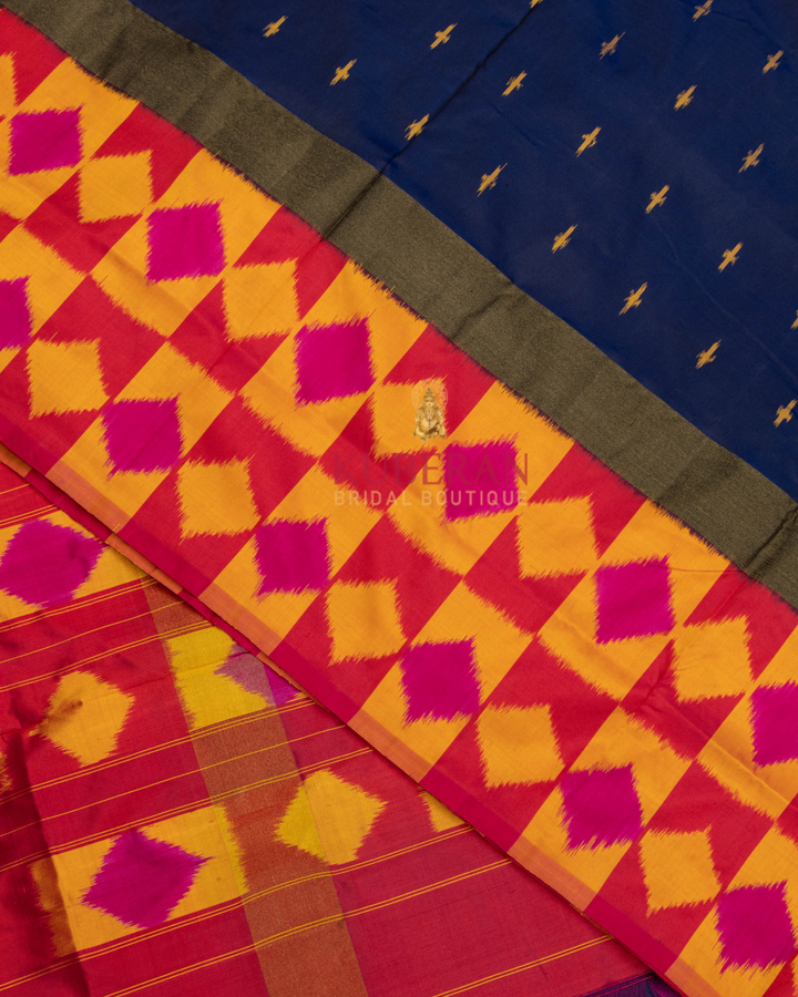Kuberan Pochampally Navy Blue With Pink Border Silk Sarees