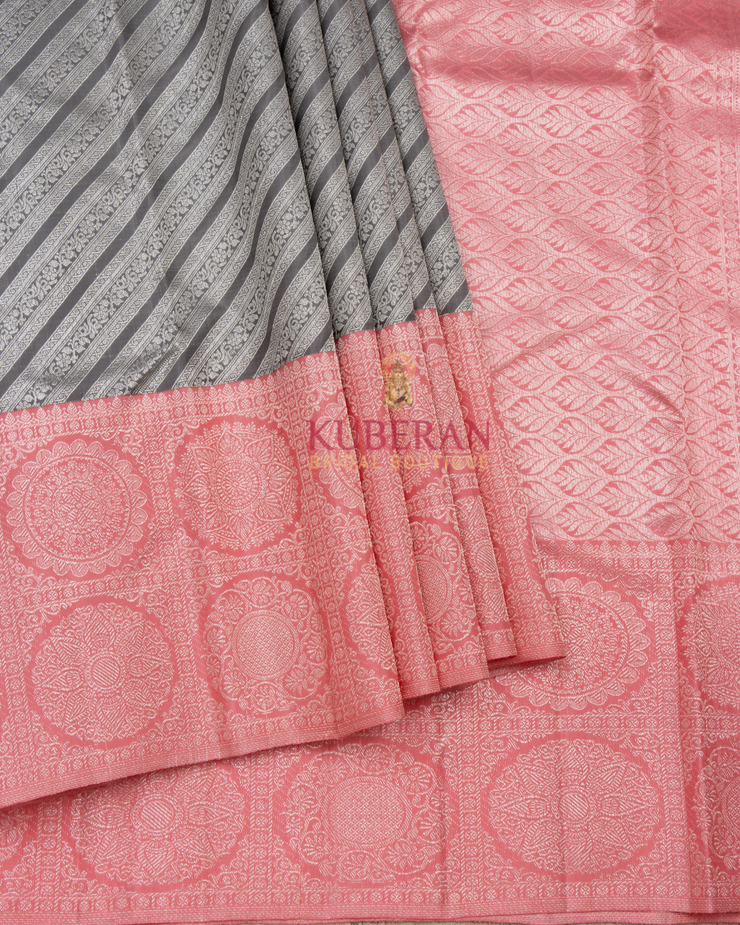 Kuberan Black With Pink Border Kanchivaram Silk Saree