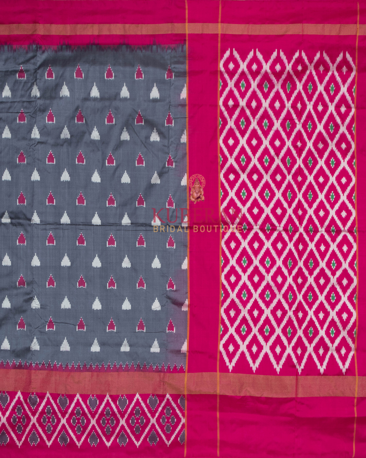 Kuberan Pochampally Grey With Pink Border Silk Sarees