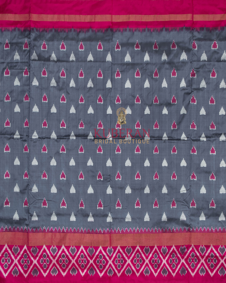 Kuberan Pochampally Grey With Pink Border Silk Sarees