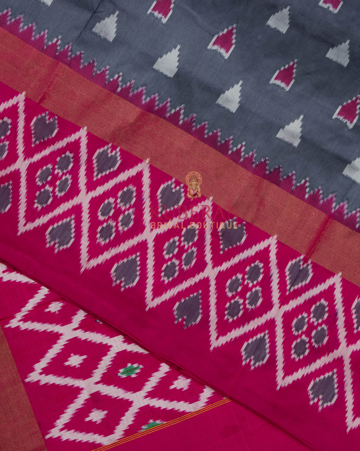 Kuberan Pochampally Grey With Pink Border Silk Sarees