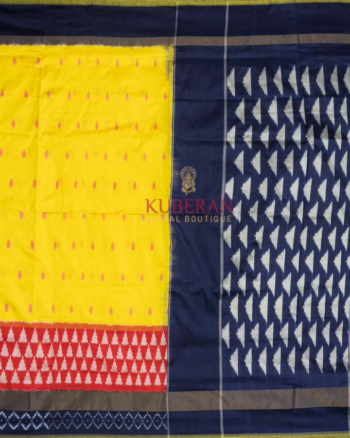 Kuberan Pochampally Yellow With Blue Border Silk Sarees