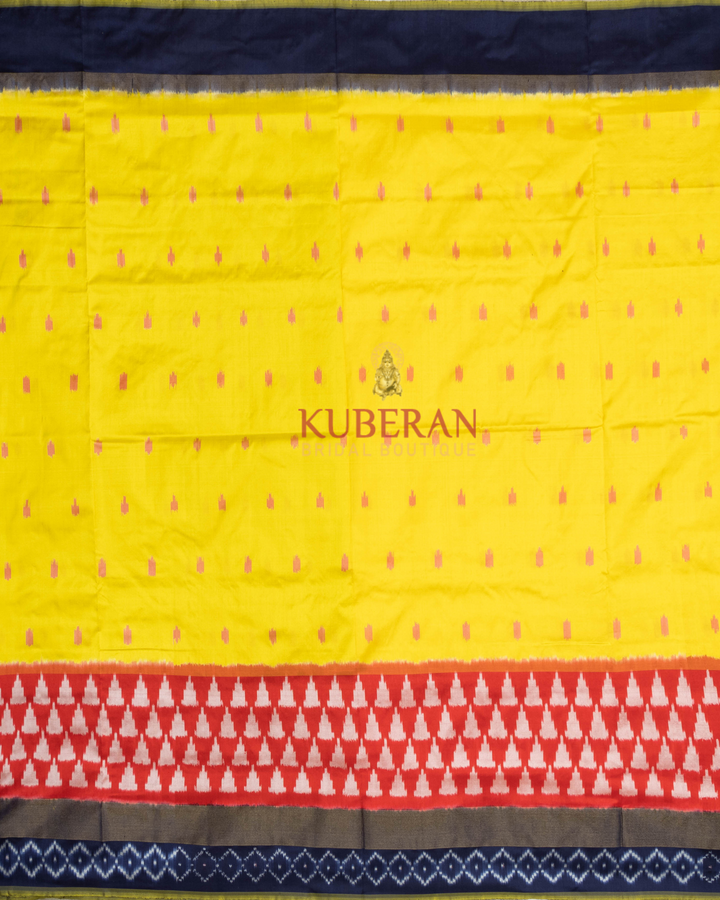 Kuberan Pochampally Yellow With Blue Border Silk Sarees