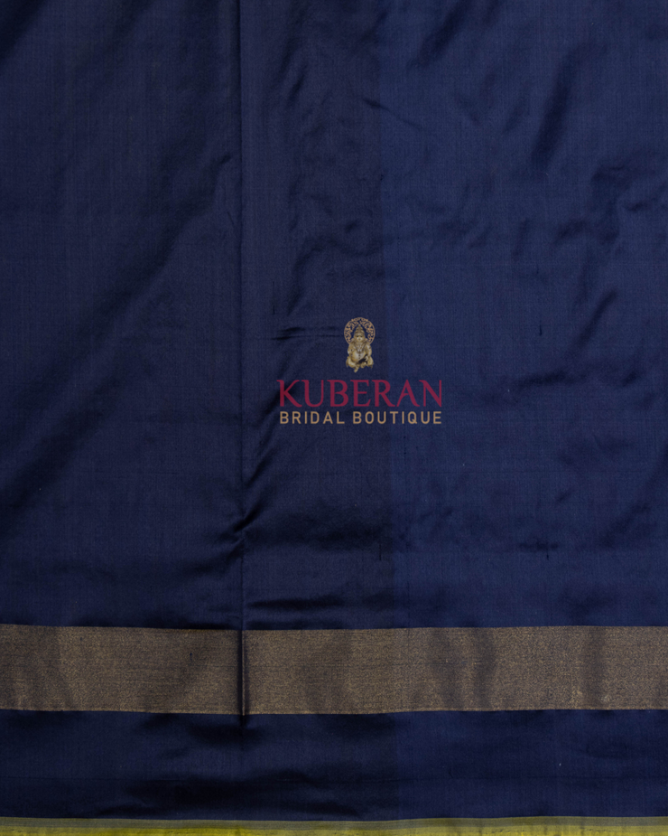 Kuberan Pochampally Yellow With Blue Border Silk Sarees