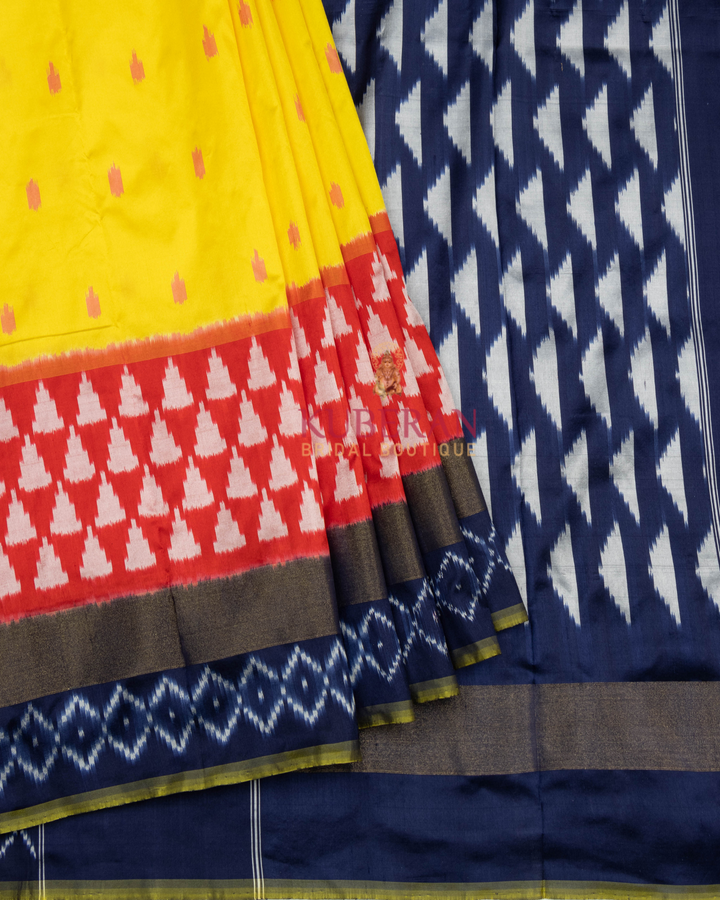 Kuberan Pochampally Yellow With Blue Border Silk Sarees