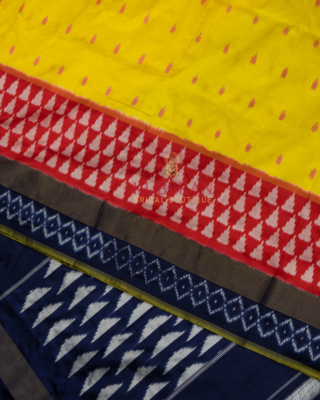 Kuberan Pochampally Yellow With Blue Border Silk Sarees