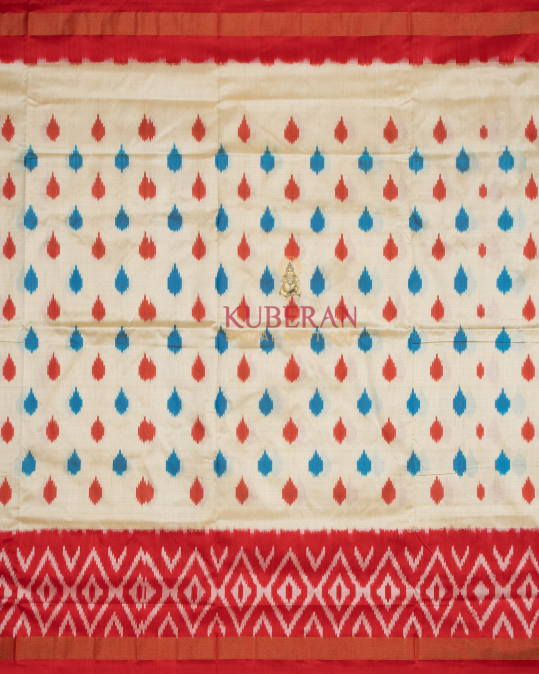 Kuberan Pochampally Ikat White With Pink Border Silk Sarees
