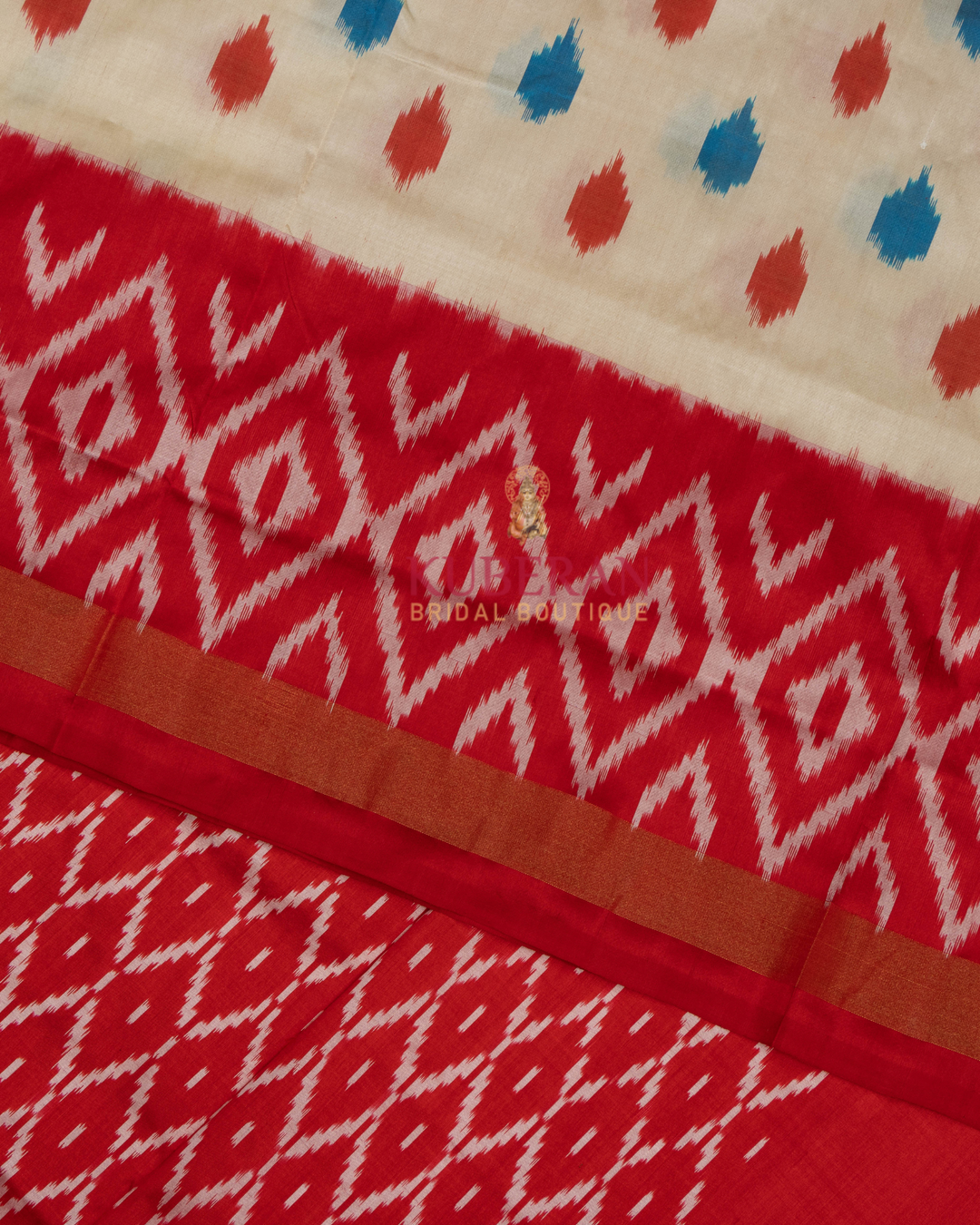 Kuberan Pochampally Ikat White With Pink Border Silk Sarees