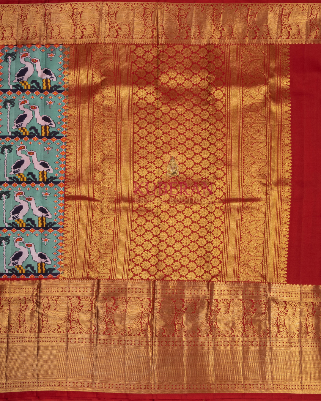Kuberan Pochampally Ikat  Blue With Maroon Big Border Silk Sarees
