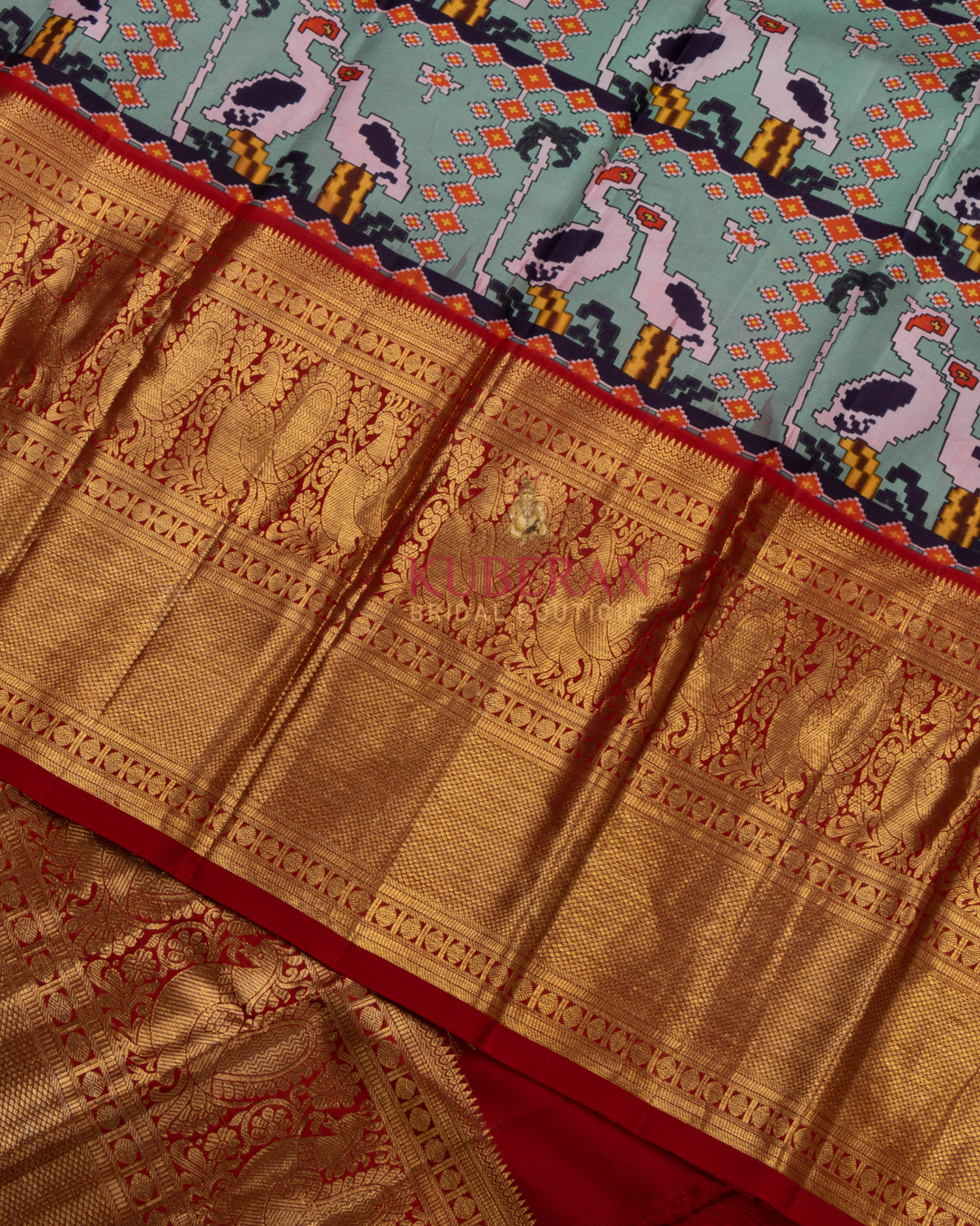 Kuberan Pochampally Ikat  Blue With Maroon Big Border Silk Sarees