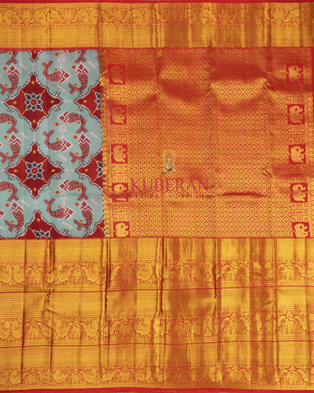 Kuberan Sky Blue Kalamkari Prints Kanchipuram Silk Saree