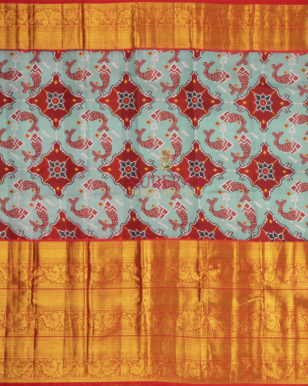 Kuberan Sky Blue Kalamkari Prints Kanchipuram Silk Saree