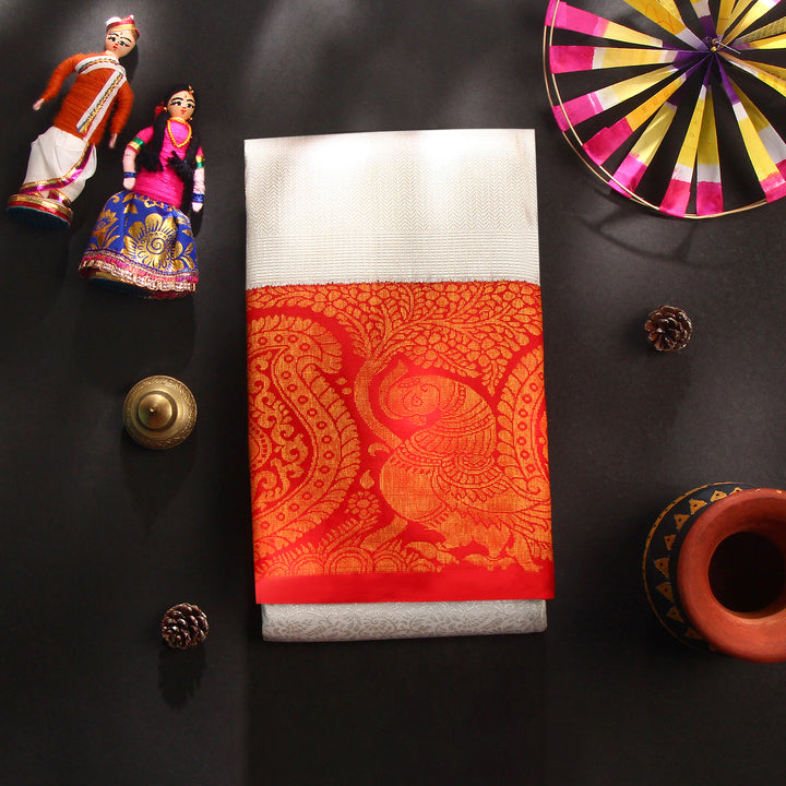 Kuberan White Red Kanchivaram Silk Saree