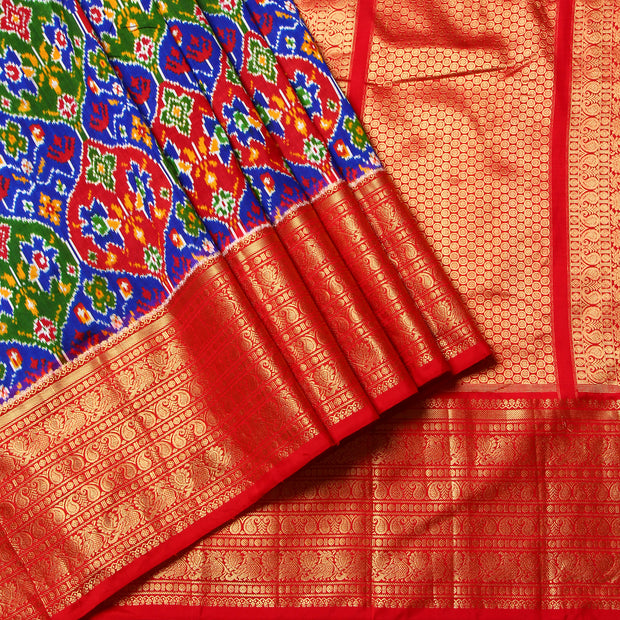 Royal Blue Red Pochampally Silk Saree