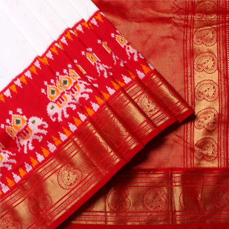 Kuberan White Red Pochampally Silk Saree