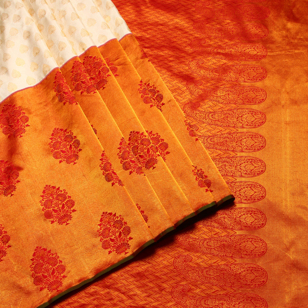 Cream Red Kanchivaram Silk Saree 