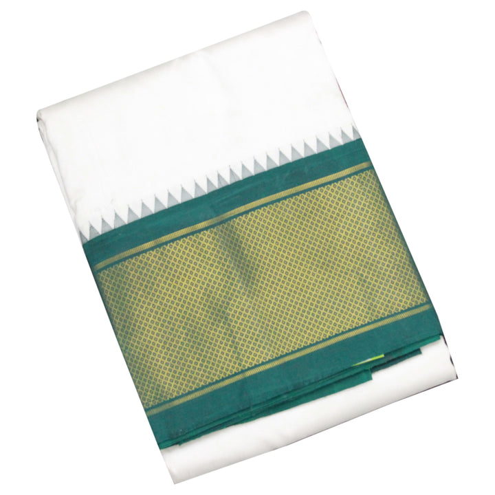 Kuberan White Green Pure Silk Dhoti