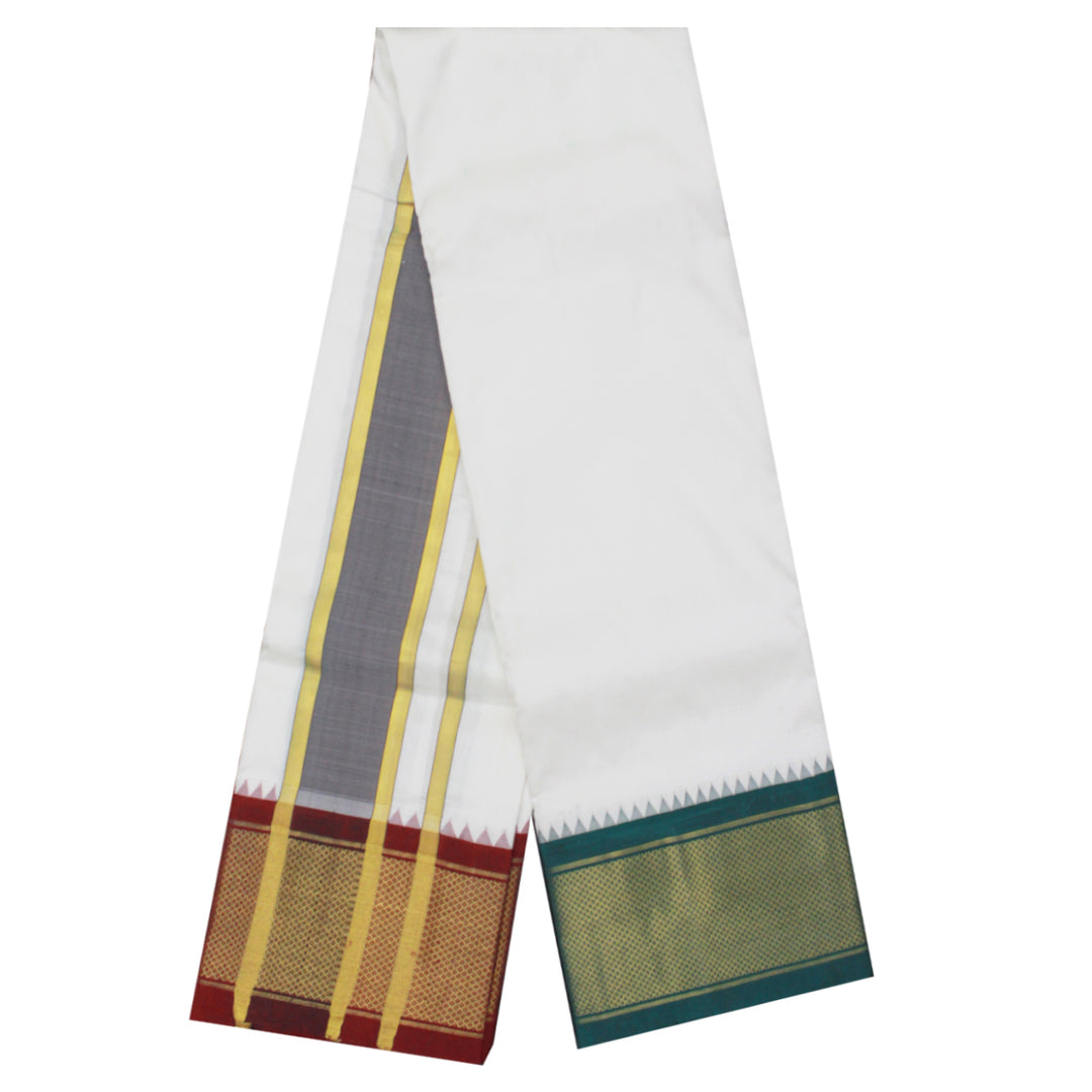 Kuberan White Green Pure Silk Dhoti
