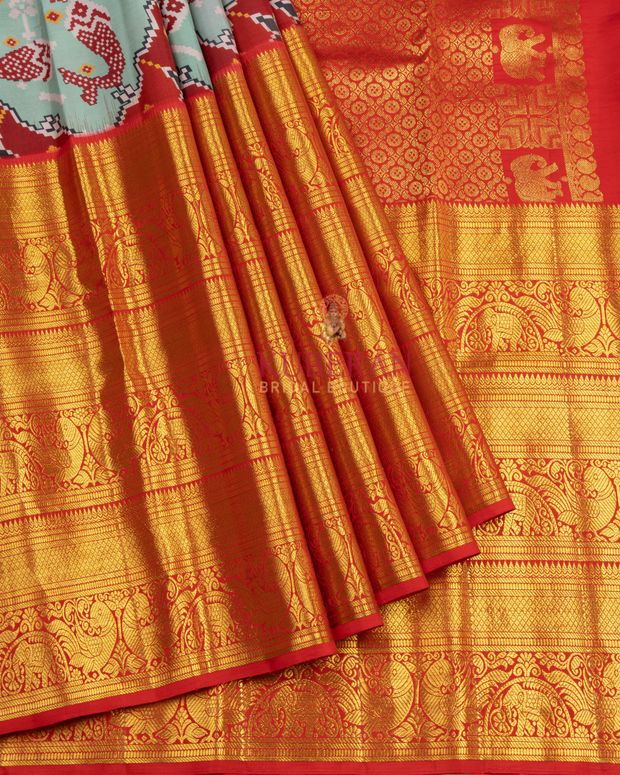 Kuberan Sky Blue Kalamkari Prints Kanchipuram Silk Saree