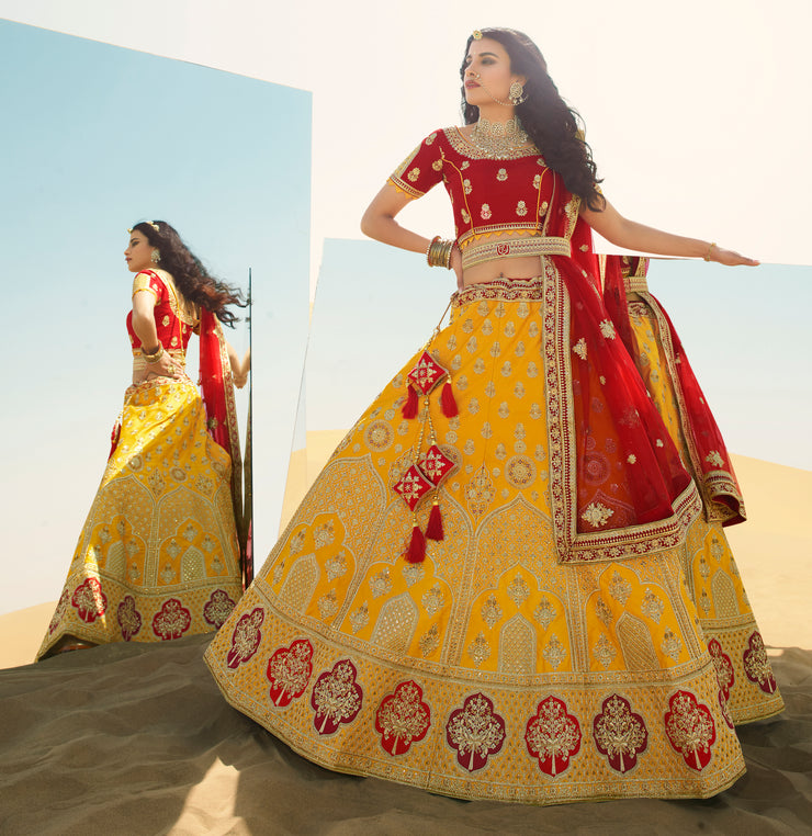 Yellow Banarasi Silk Wedding Lehenga – Gunj Fashion