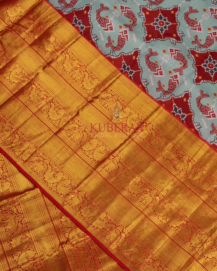 Kuberan Sky Blue Kalamkari Prints Kanchipuram Silk Saree