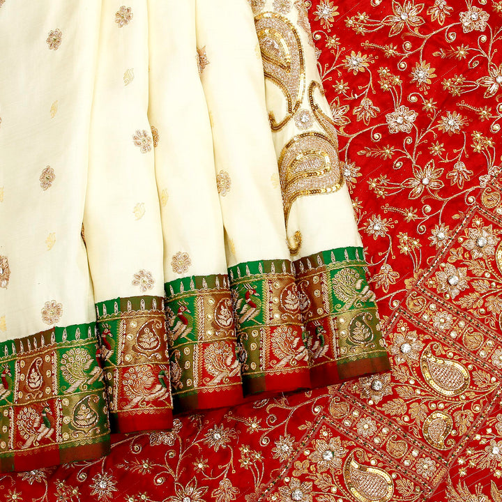 Kuberan White and Red Fancy Saree
