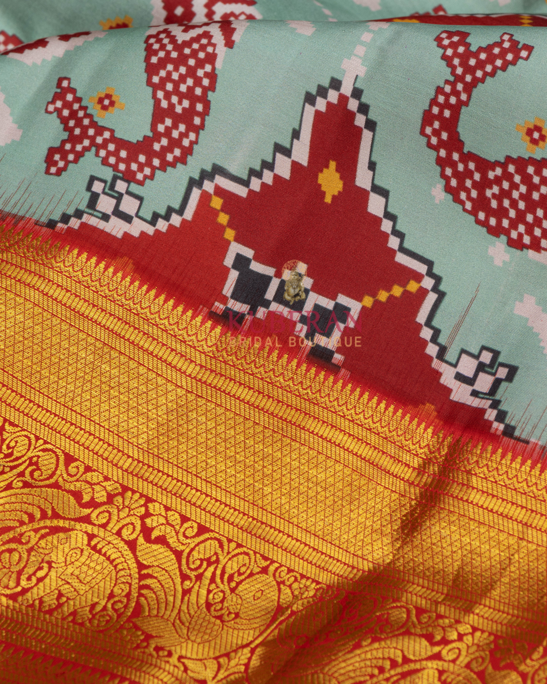 Kuberan Sky Blue Kalamkari Prints Kanchipuram Silk Saree