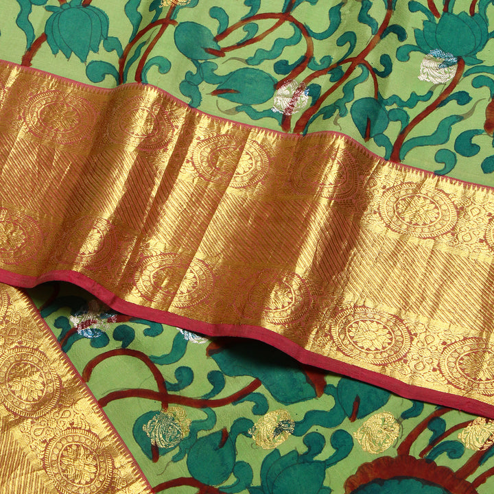 Kuberan Light Green Kalamkari Kanchipuram Silk Saree