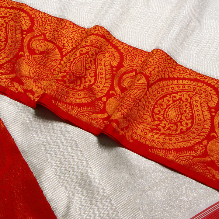 Kuberan White Red Kanchivaram Silk Saree