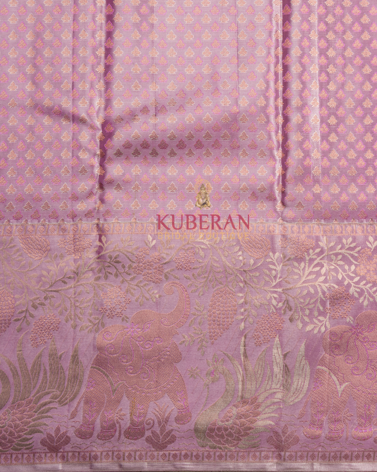 KUBERAN GOLDEN WITH PINK KANCHIVARAM SILK SAREE