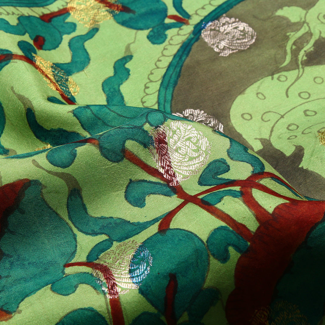 Kuberan Light Green Kalamkari Kanchipuram Silk Saree