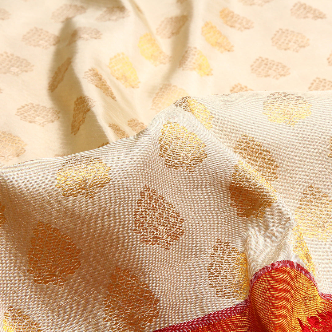 Cream Red Kanchivaram Silk Saree 