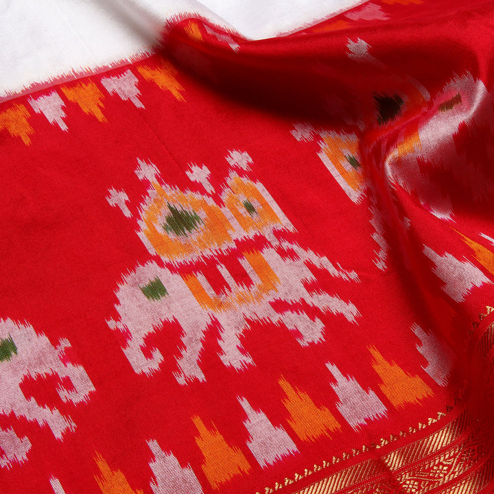 Kuberan White Red Pochampally Silk Saree