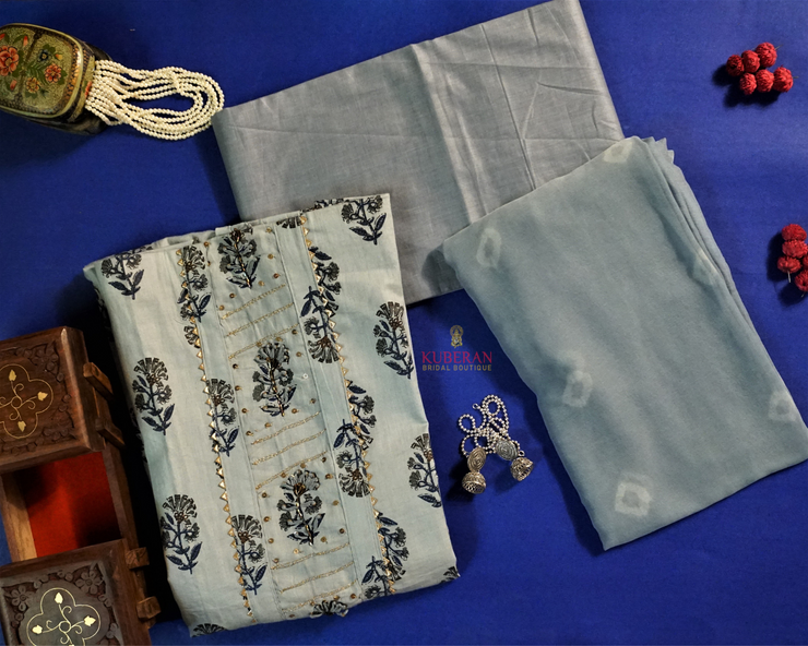Kuberan Light Blue Cotton Dress Material